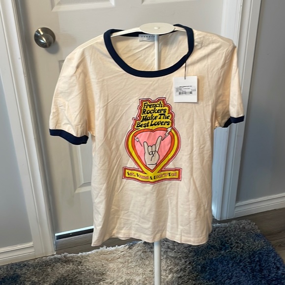 NWT Sandro beige t-shirt. Sex, sound & rock ‘n’ roll. Various sizes - Picture 1 of 9